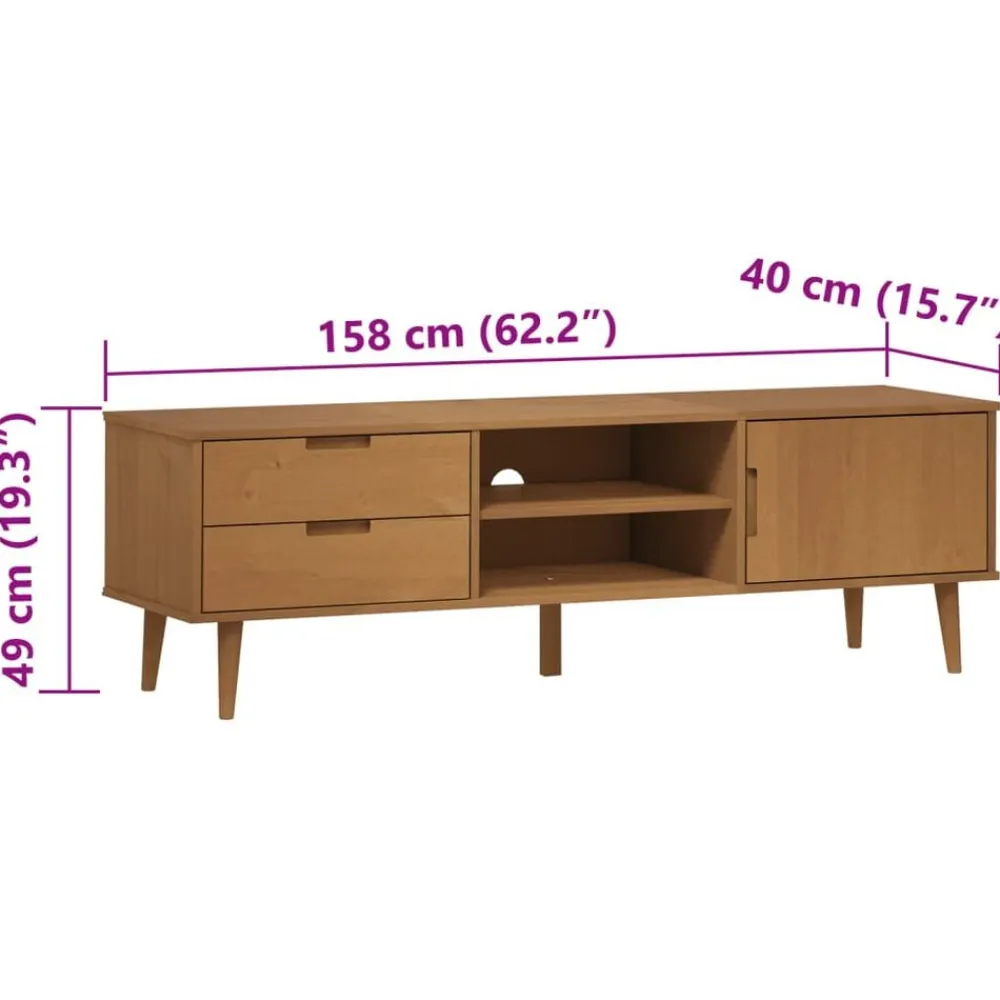 vidaXL Muebles Tv-Mueble de TV MOLDE madera maciza de pino marrón 158x40x49 cm