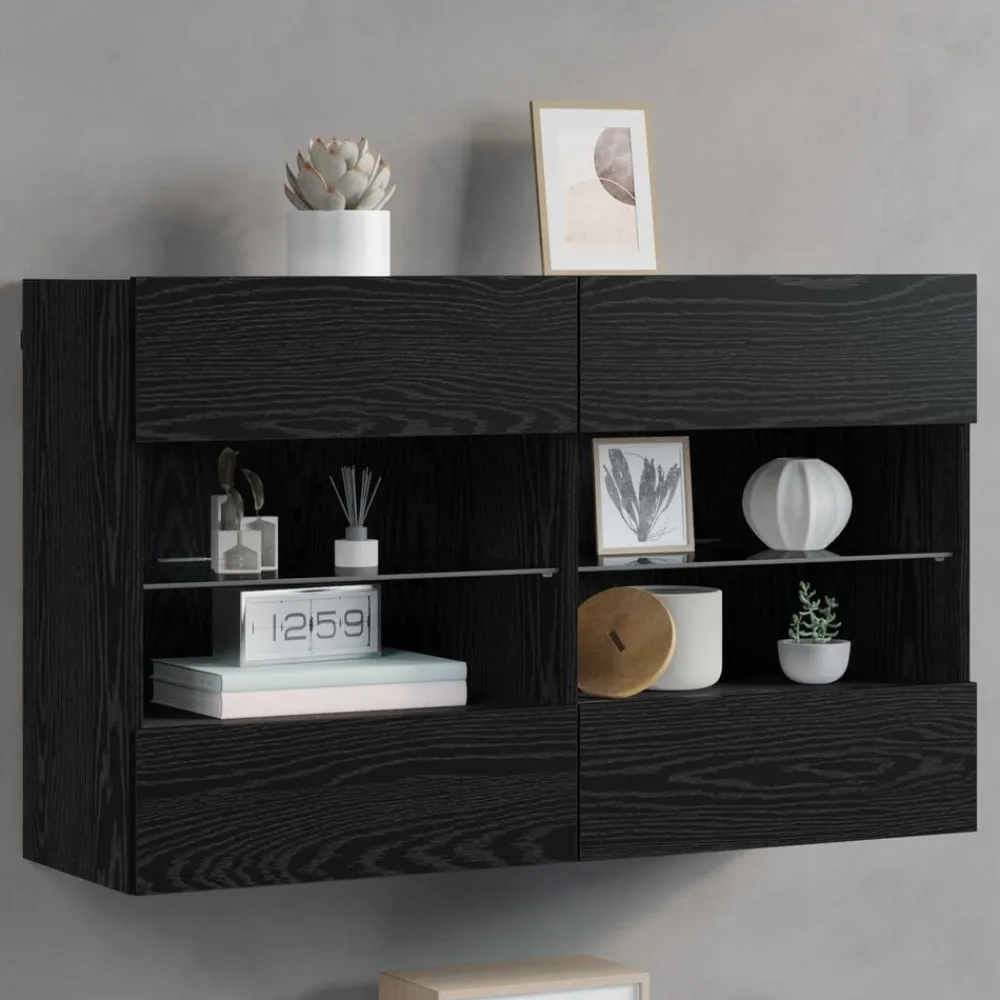 vidaXL Mueble de TV Montado en la Pared Roble negro New