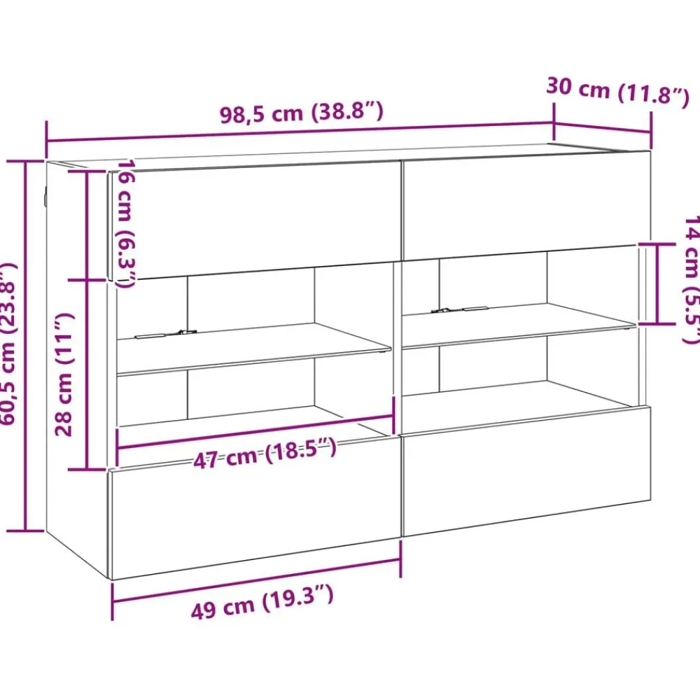 vidaXL Mueble de TV Montado en la Pared Roble negro New