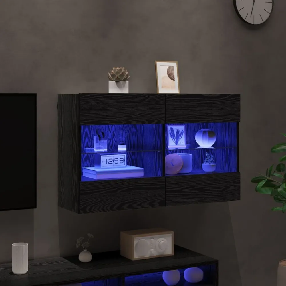 vidaXL Mueble de TV Montado en la Pared Roble negro New