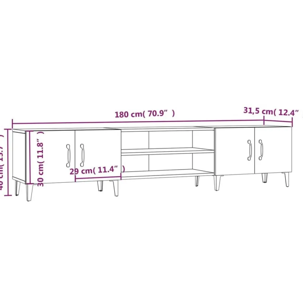 vidaXL Mueble de TV 180x31,5x40 cm madera de ingeniería Roble Sonoma New