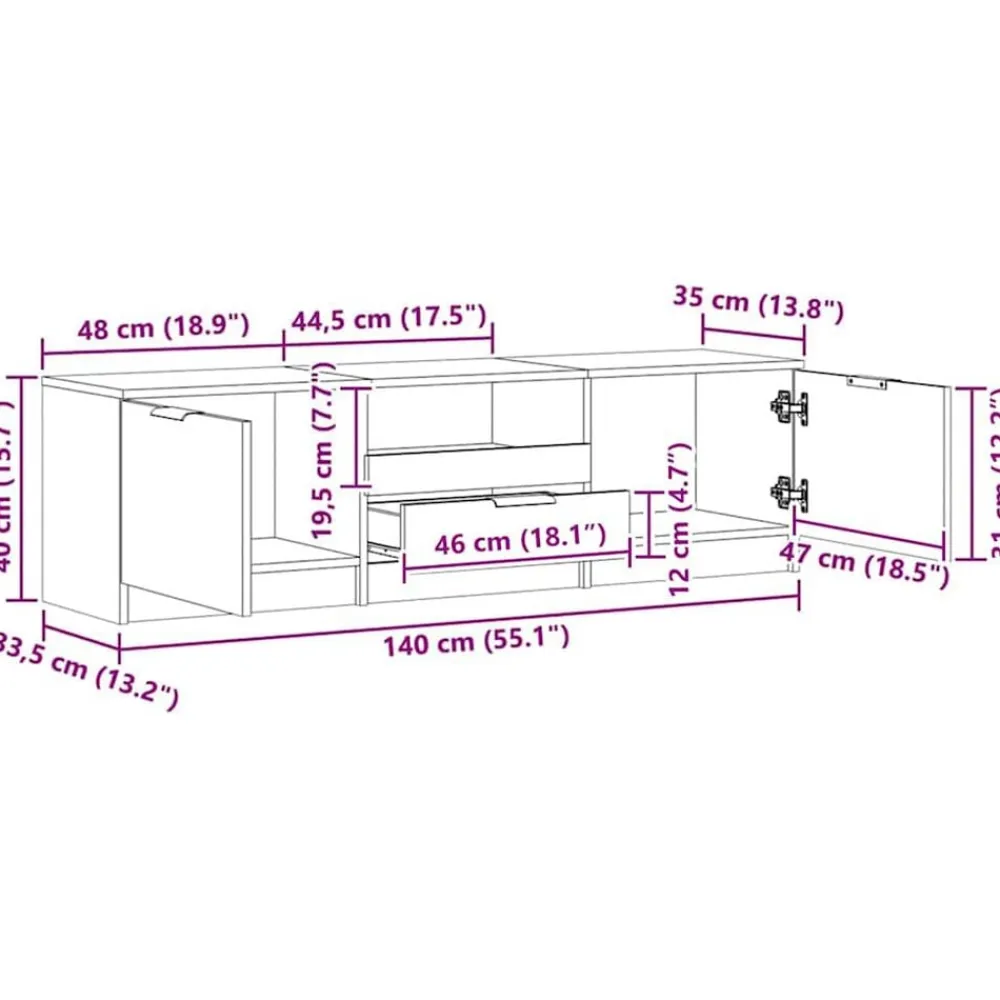 vidaXL Muebles Tv-Mueble de TV roble artesanal 140x35x40 cm madera de ingeniería