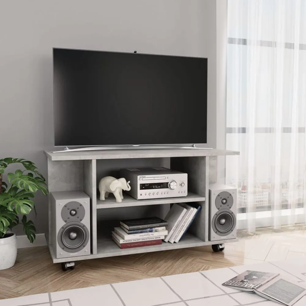 vidaXL Muebles Tv-Mueble de TV ruedas madera ingeniería gris hormigón 80x40x45 cm