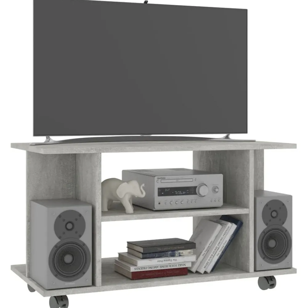 vidaXL Muebles Tv-Mueble de TV ruedas madera ingeniería gris hormigón 80x40x45 cm