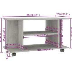 vidaXL Muebles Tv-Mueble de TV ruedas madera ingeniería gris hormigón 80x40x45 cm