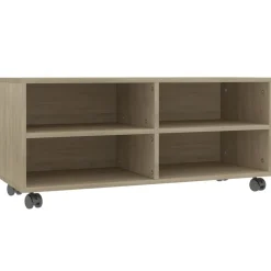 vidaXL Mueble de TV ruedas madera contrachapada color roble 90x35x35cm Roble Sonoma Clearance