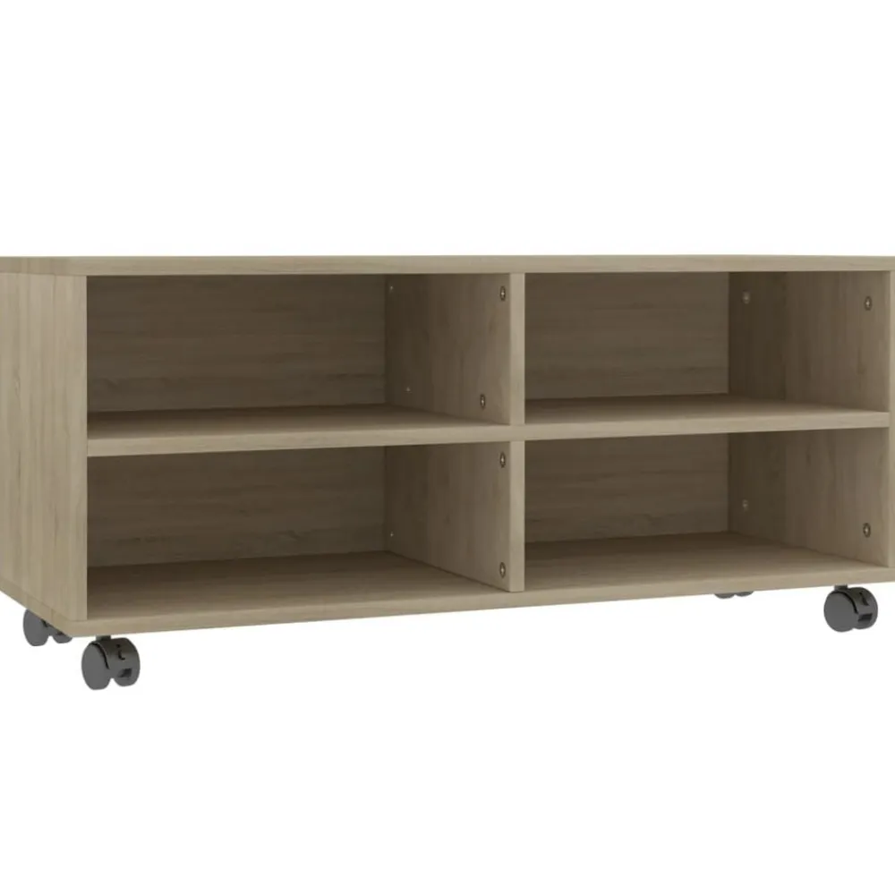 vidaXL Mueble de TV ruedas madera contrachapada color roble 90x35x35cm Roble Sonoma Clearance