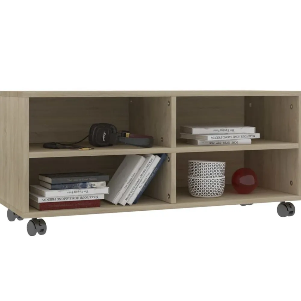 vidaXL Mueble de TV ruedas madera contrachapada color roble 90x35x35cm Roble Sonoma Clearance
