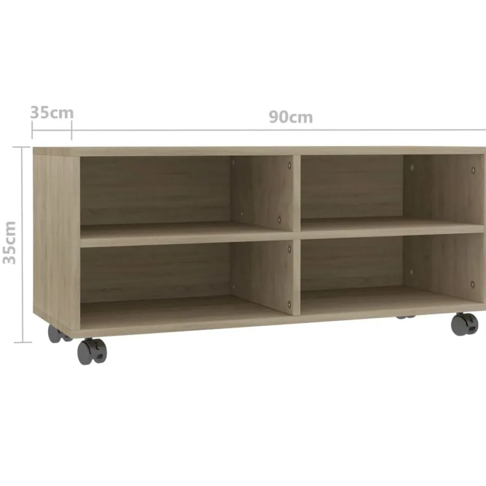vidaXL Mueble de TV ruedas madera contrachapada color roble 90x35x35cm Roble Sonoma Clearance
