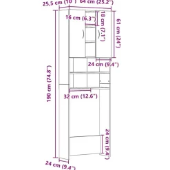vidaXL Accesorios Para Electrodomésticos-Mueble para lavadora 64x25,5x190 cm