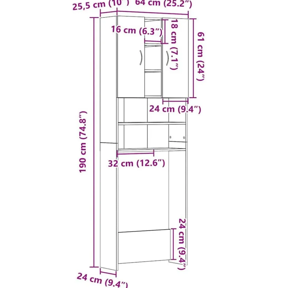 vidaXL Accesorios Para Electrodomésticos-Mueble para lavadora 64x25,5x190 cm