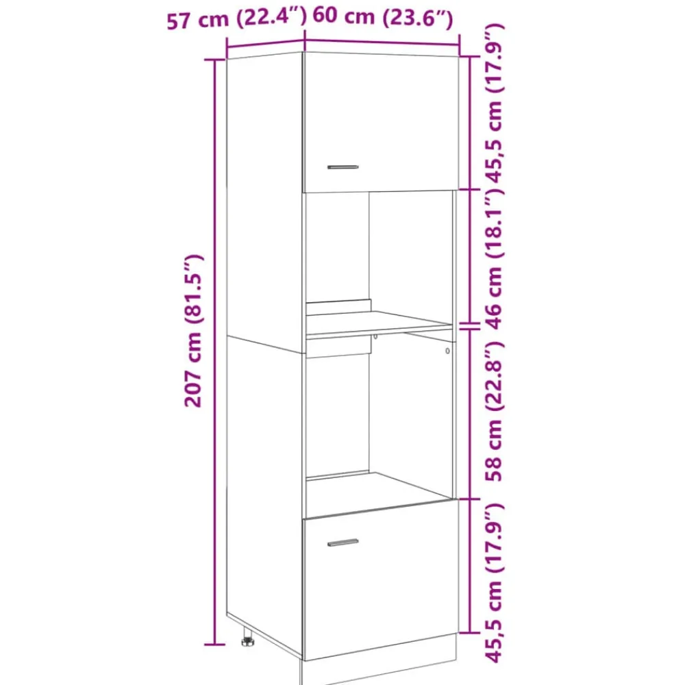 vidaXL Mueble para microondas "Lyon" 60x57x207 cm madera de ingeniería Roble Sonoma Online