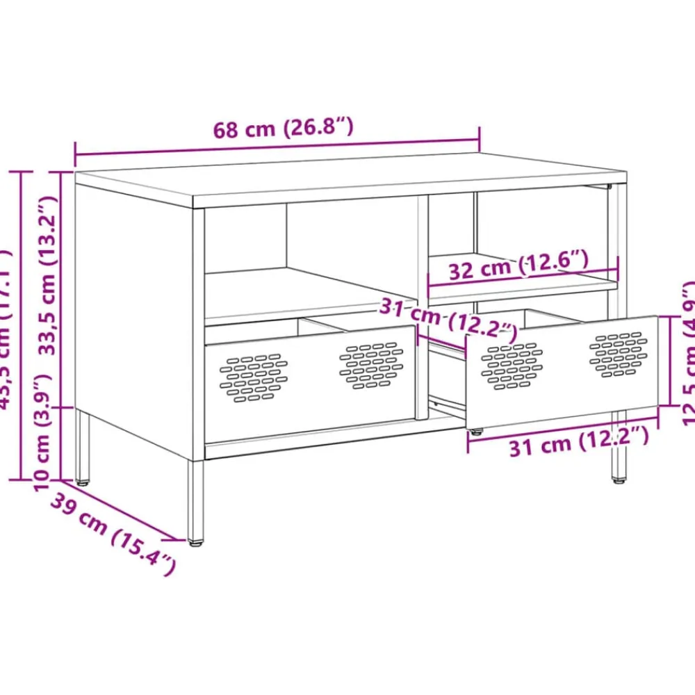 vidaXL Muebles Tv-Mueble para TV acero laminado en frío 68x39x43,5 cm