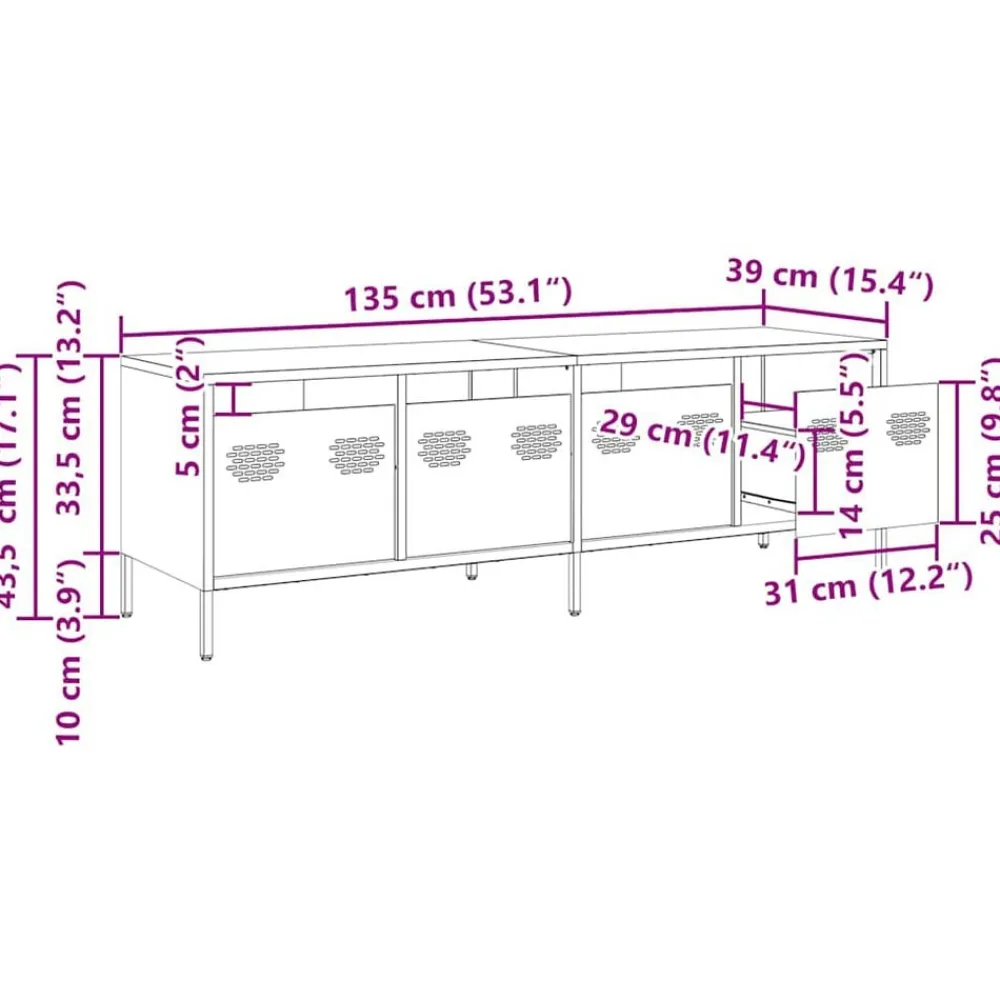 vidaXL Muebles Tv-Mueble para TV acero laminado en frío 135x39x43,5 cm