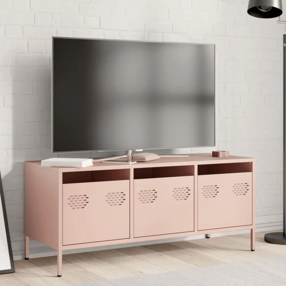 vidaXL Mueble para TV acero laminado en frío 101,5x39x43,5 cm Rosa Hot