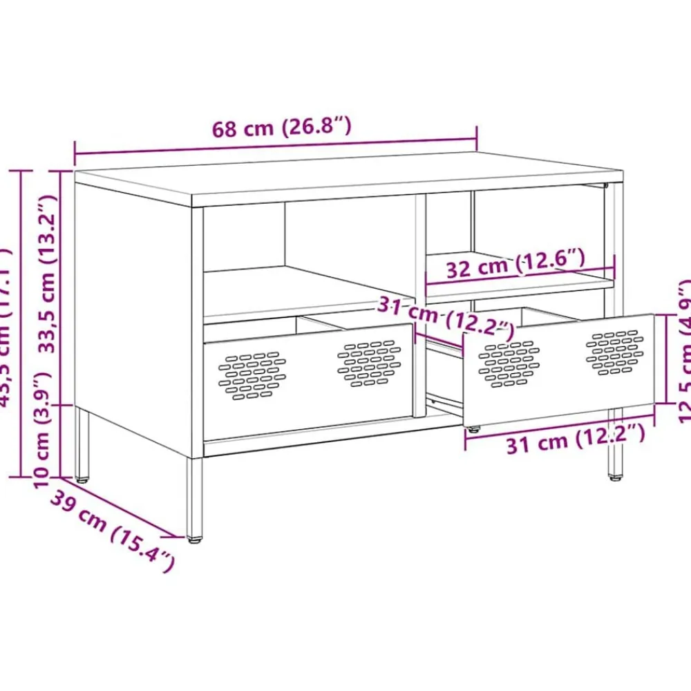 vidaXL Muebles Tv-Mueble para TV acero laminado en frío 68x39x43,5 cm