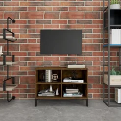 vidaXL Mueble para TV con patas de metal 69,5x30x50 cm Roble ahumado New