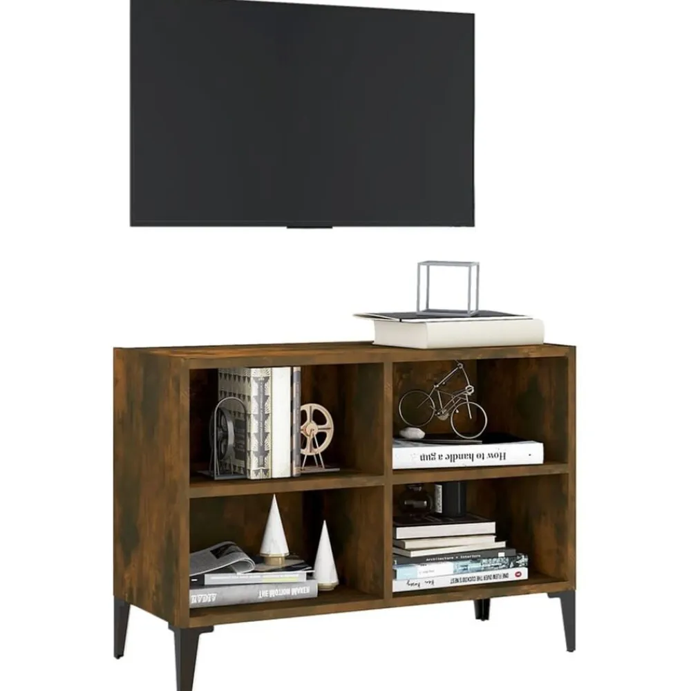 vidaXL Mueble para TV con patas de metal 69,5x30x50 cm Roble ahumado New