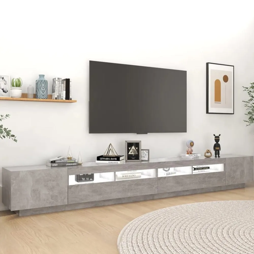 vidaXL Muebles Tv-Mueble para TV con luces LED gris hormigón 300x35x40 cm