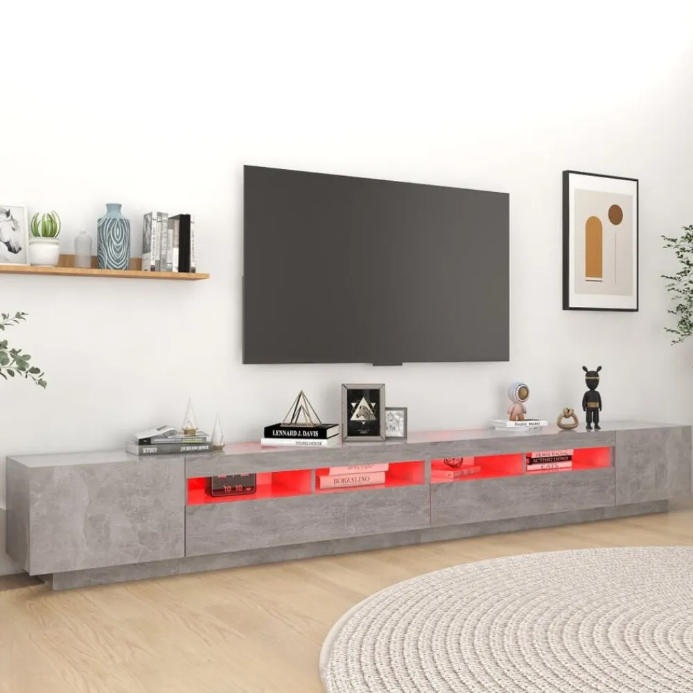 vidaXL Muebles Tv-Mueble para TV con luces LED gris hormigón 300x35x40 cm