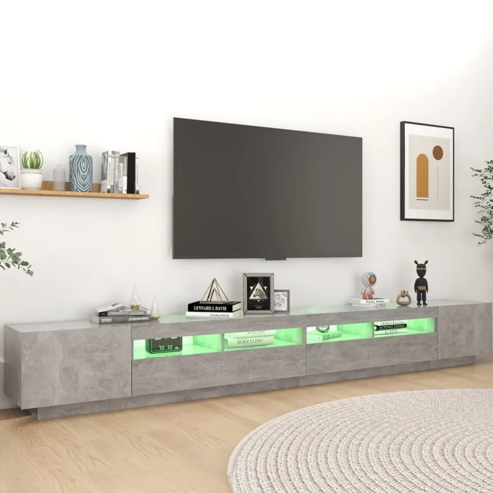 vidaXL Muebles Tv-Mueble para TV con luces LED gris hormigón 300x35x40 cm