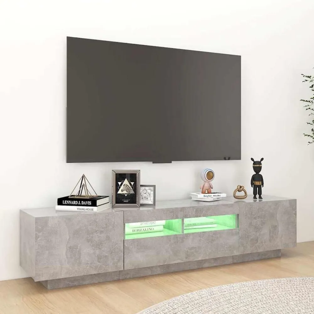 vidaXL Muebles Tv-Mueble para TV con luces LED gris hormigón 180x35x40 cm