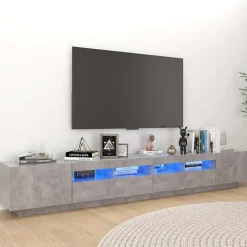 vidaXL Mueble para TV con luces LED gris hormigón 260x35x40 cm Gris hormig&oacute;n Discount