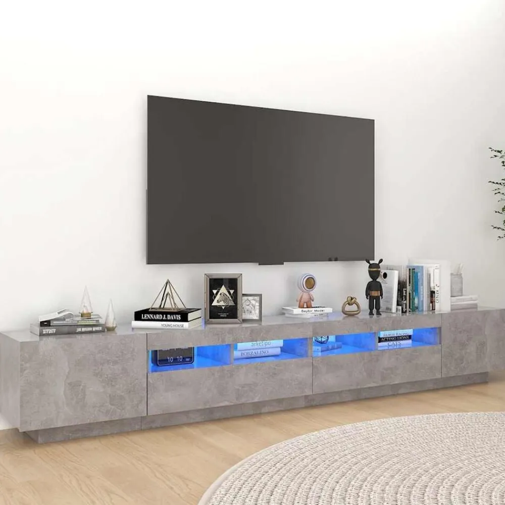 vidaXL Mueble para TV con luces LED gris hormigón 260x35x40 cm Gris hormigón Discount