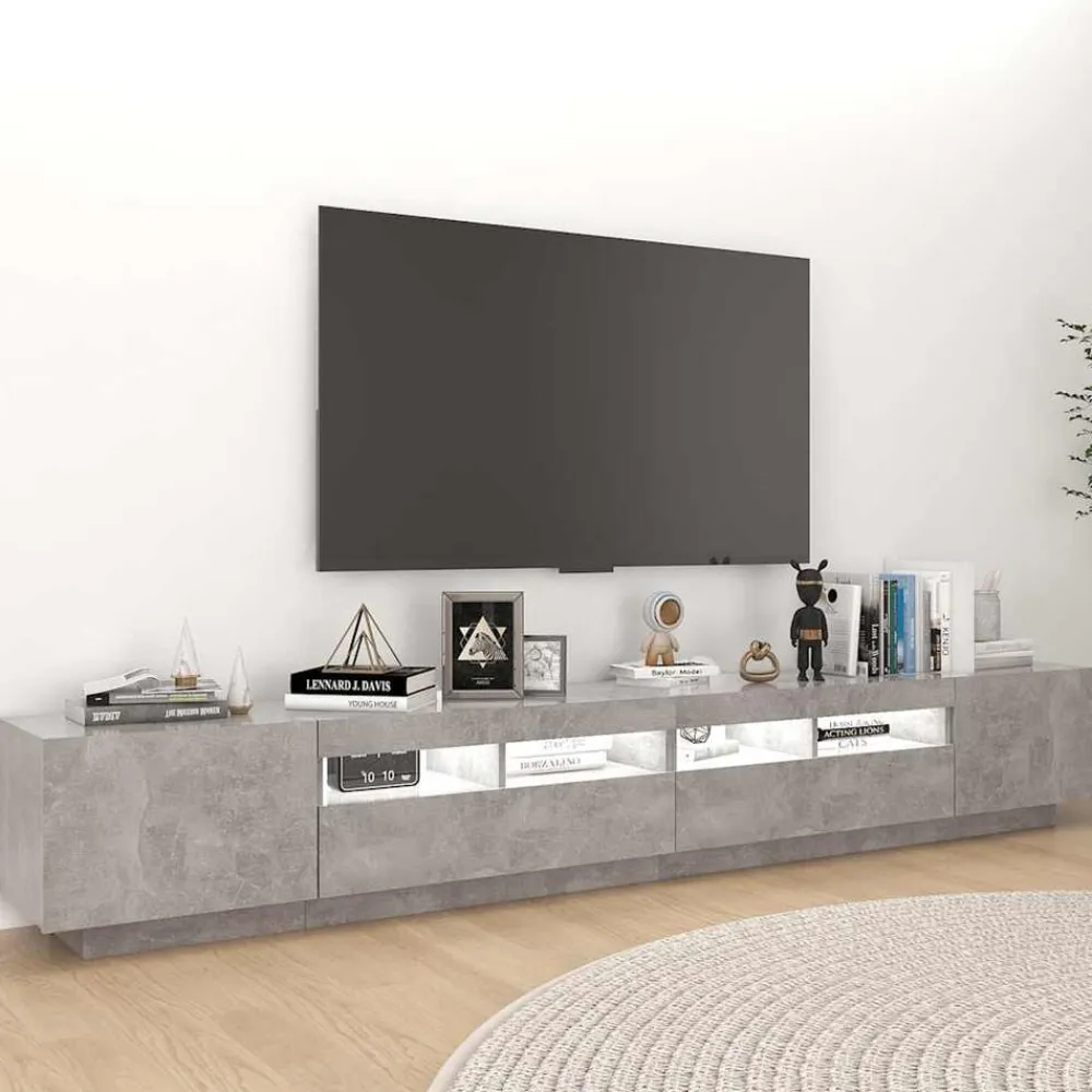 vidaXL Mueble para TV con luces LED gris hormigón 260x35x40 cm Gris hormigón Discount