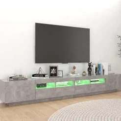 vidaXL Mueble para TV con luces LED gris hormigón 260x35x40 cm Gris hormigón Discount