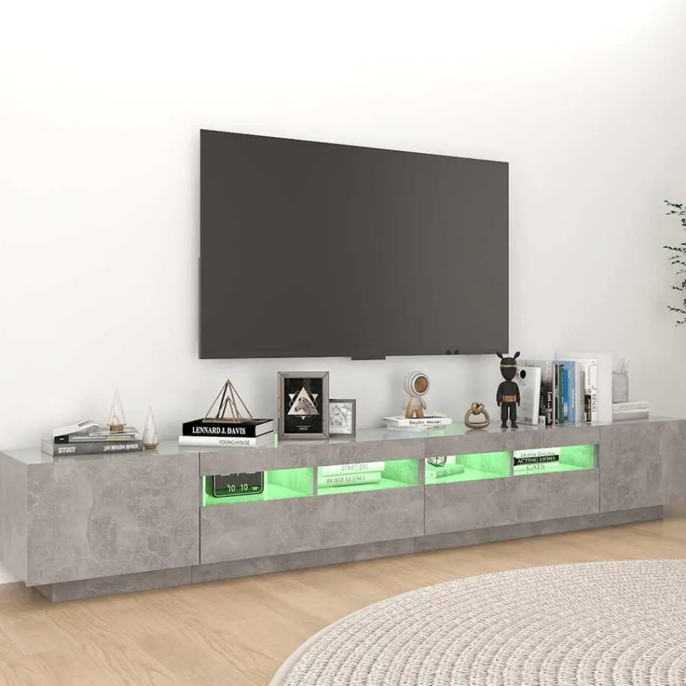 vidaXL Mueble para TV con luces LED gris hormigón 260x35x40 cm Gris hormigón Discount
