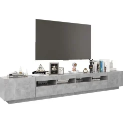 vidaXL Mueble para TV con luces LED gris hormigón 260x35x40 cm Gris hormigón Discount