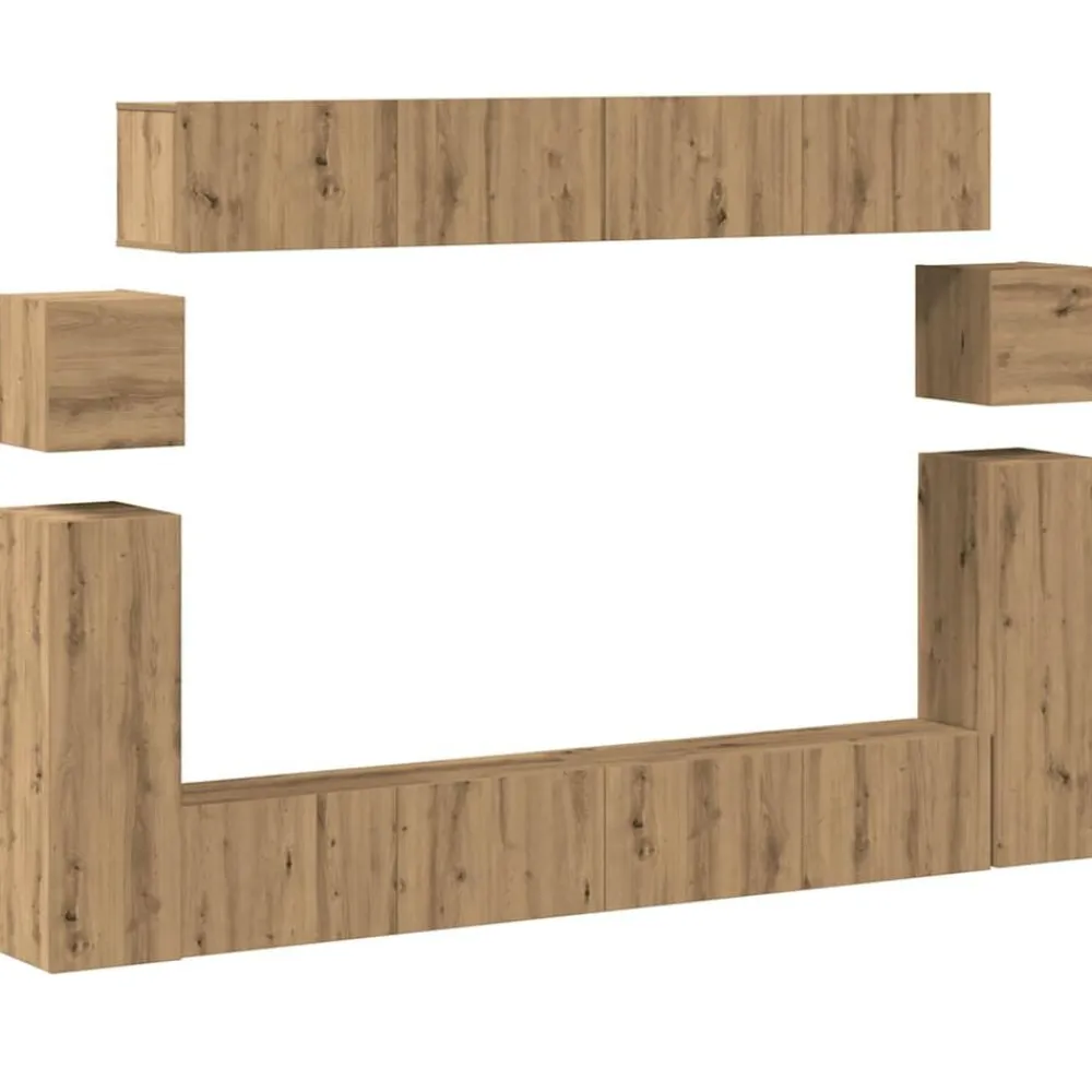 vidaXL Mueble para TV de pared madera contrachapada artesanal 8 piezas Roble artisan Hot