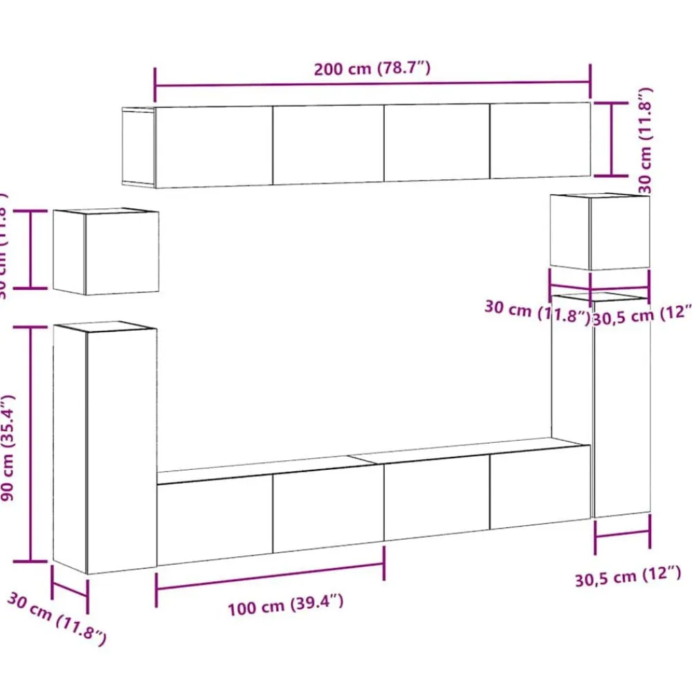 vidaXL Mueble para TV de pared madera contrachapada artesanal 8 piezas Roble artisan Hot