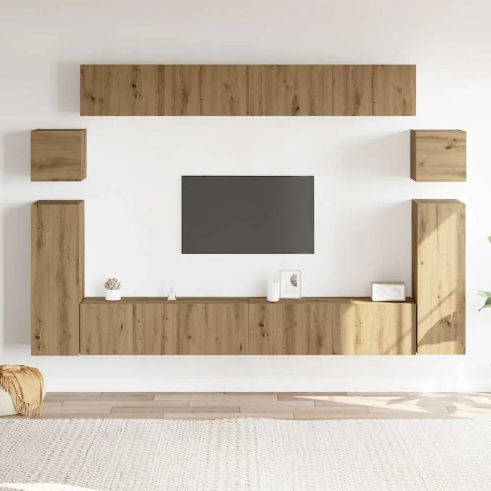 vidaXL Mueble para TV de pared madera contrachapada artesanal 8 piezas Roble artisan Hot