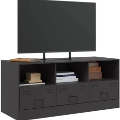 vidaXL Mueble para TV de acero 99x39x44 cm Negro Clearance