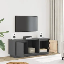 vidaXL Mueble para TV de madera maciza de pino 110,5x35x44 cm Gris Clearance