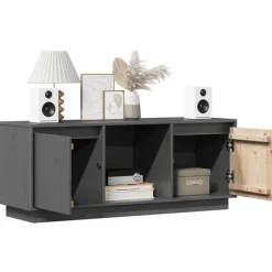 vidaXL Mueble para TV de madera maciza de pino 110,5x35x44 cm Gris Clearance