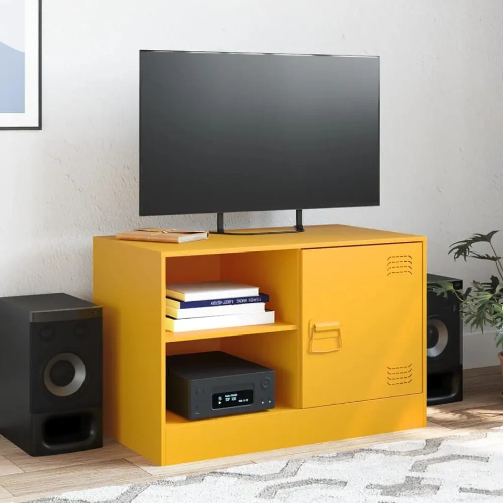 vidaXL Mueble para TV de acero 67x39x44 cm Amarillo mostaza Best