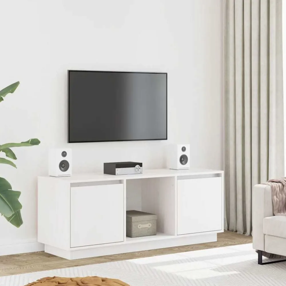 vidaXL Mueble para TV de madera maciza de pino 110,5x35x44 cm Blanco Sale
