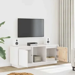 vidaXL Mueble para TV de madera maciza de pino 110,5x35x44 cm Blanco Sale