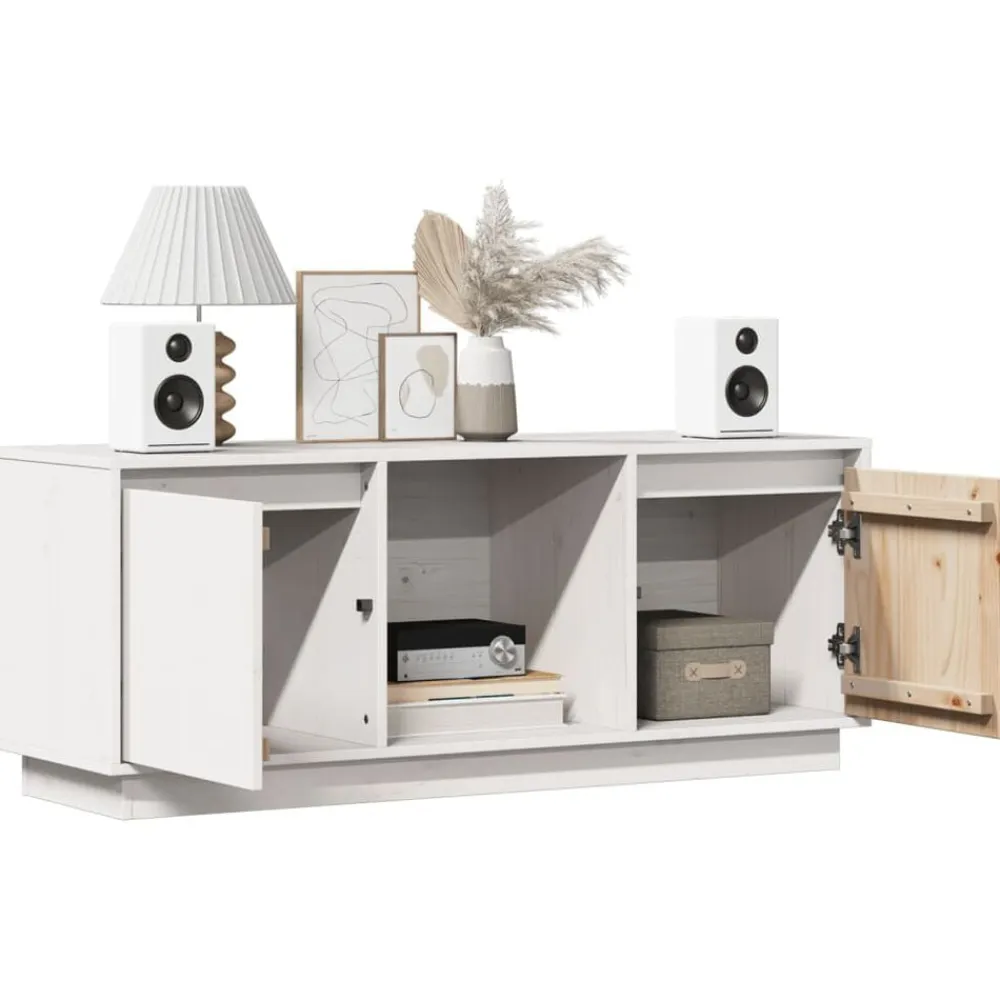 vidaXL Mueble para TV de madera maciza de pino 110,5x35x44 cm Blanco Sale