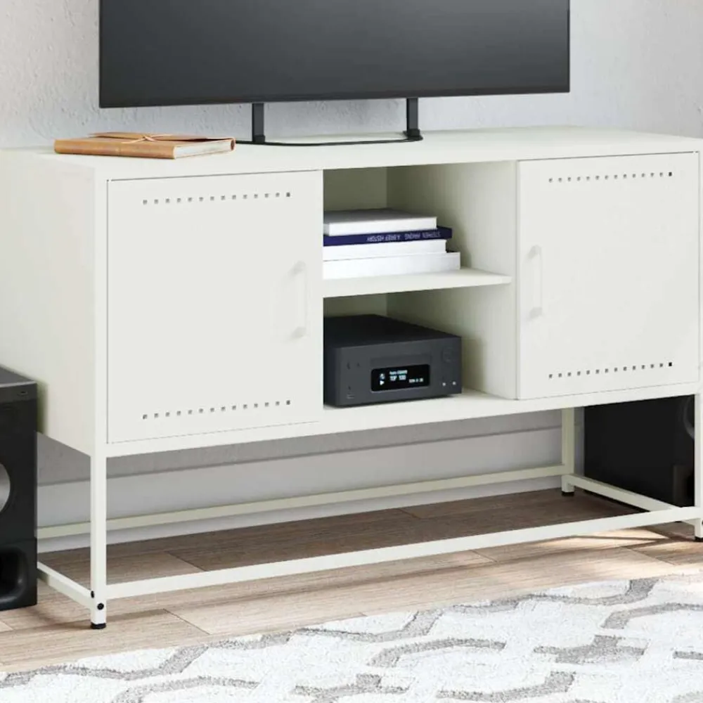 vidaXL Mueble para TV de acero 100,5x39x60,5 cm Blanco Sale