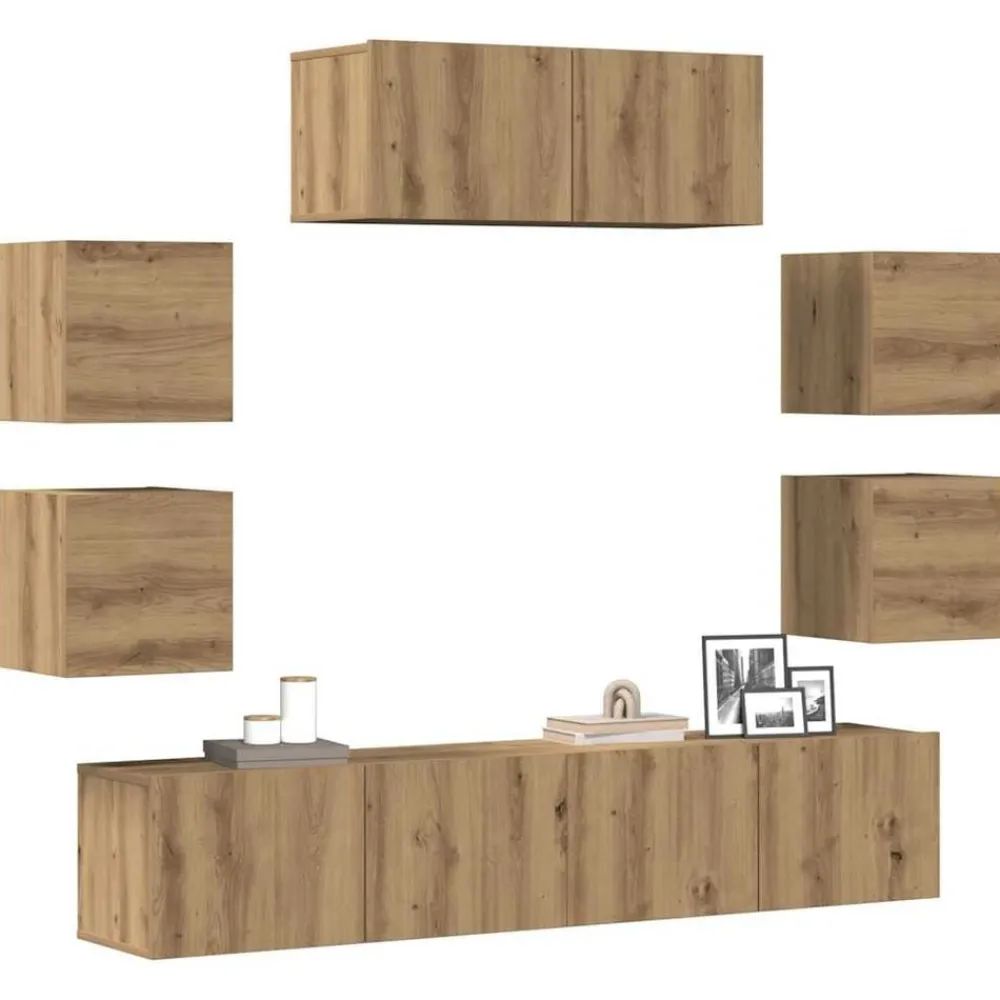 vidaXL Muebles Tv-Mueble para TV de pared madera contrachapada artesanal 7 piezas