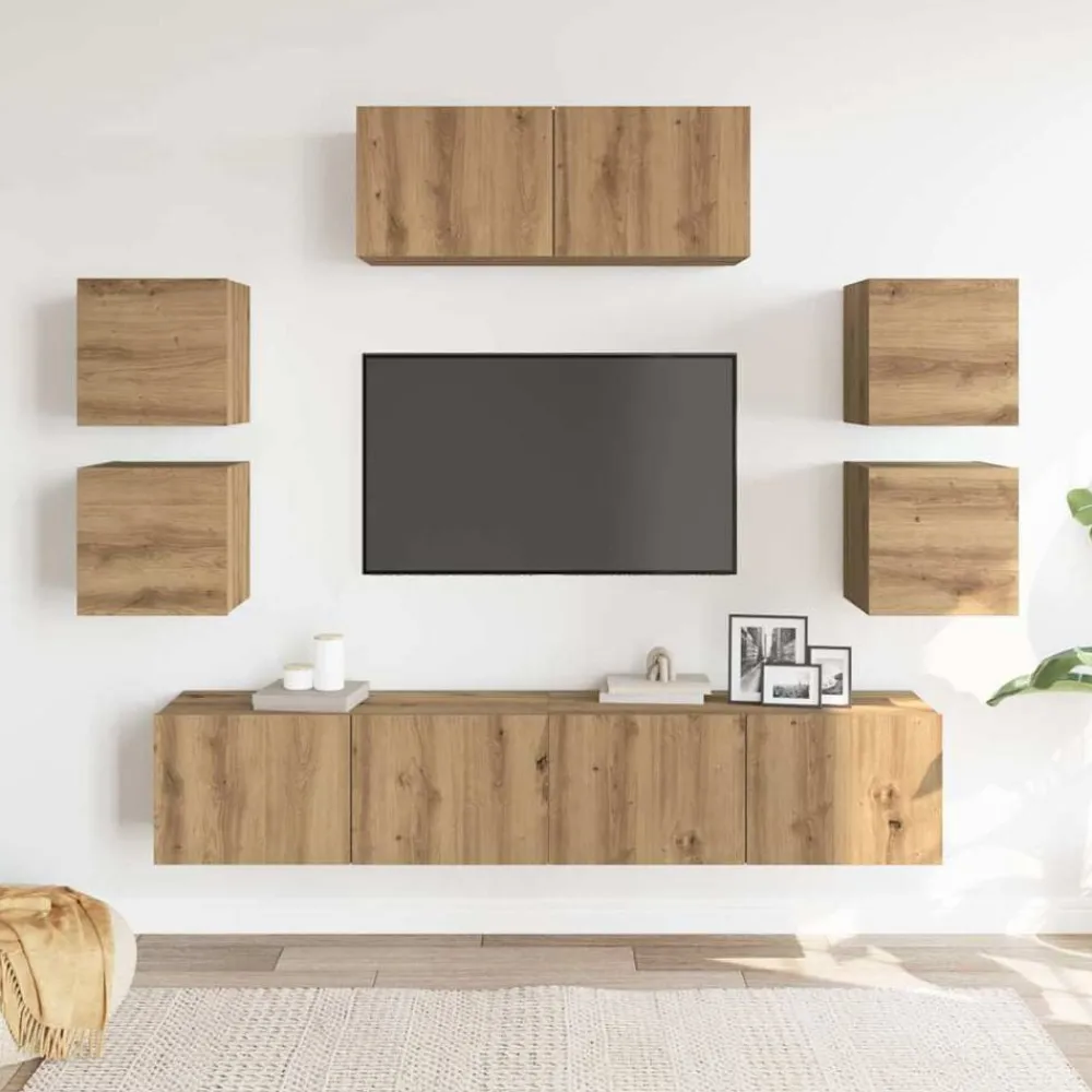 vidaXL Muebles Tv-Mueble para TV de pared madera contrachapada artesanal 7 piezas