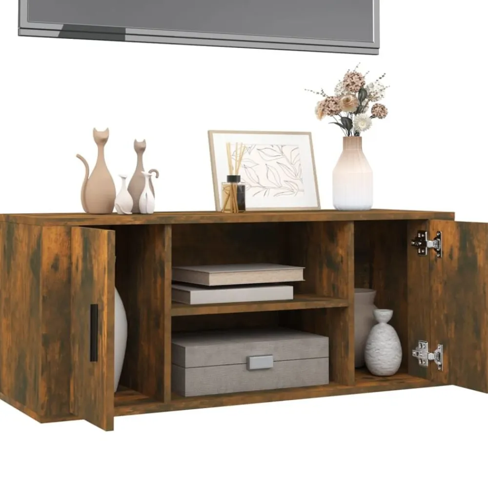 vidaXL Mueble para TV madera contrachapada 100x35x40 cm Roble ahumado