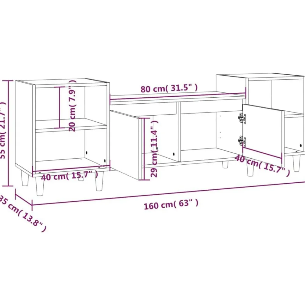 vidaXL Muebles Tv-Mueble para TV madera contrachapada gris hormigón 160x35x55 cm