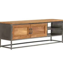 vidaXL Muebles Tv-Mueble para TV madera de teca reciclada y acero 120x30x40 cm