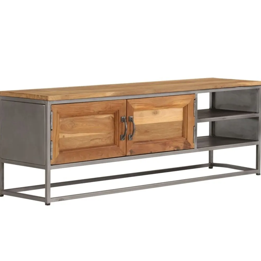 vidaXL Muebles Tv-Mueble para TV madera de teca reciclada y acero 120x30x40 cm