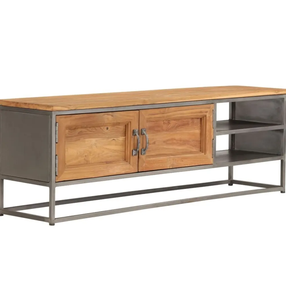 vidaXL Muebles Tv-Mueble para TV madera de teca reciclada y acero 120x30x40 cm